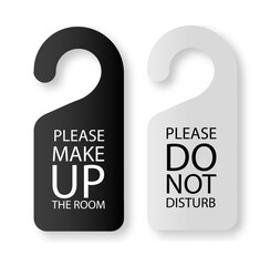 Two side black and white door hanger tags for room in hotel or resort. Vector