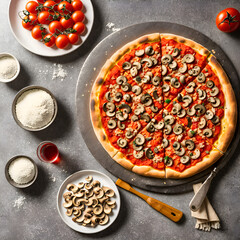 Red pizza with mushrooms