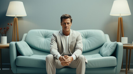 Fototapeta premium man sitting on the couch. generative Ai