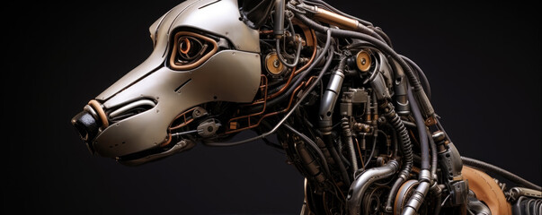 futuristic cyberdog or cyborg robotic pet detail with glow light