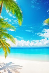 Obraz na płótnie Canvas Beautiful tropical beach and blue sky wallpaper. beach with palm trees wallpaper. Illustration. Generative AI.