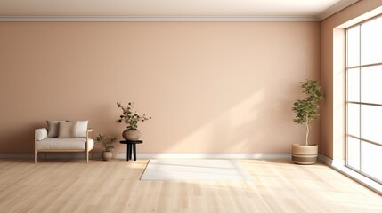 Fototapeta premium beige color sofa with brown bright color wall Contemporary home interior living room mock up house beautiful background,generative ai