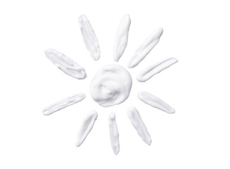Sunscreen cream in a sun shape isolated on transparent background. Sunscreen cream as a logo or design element. - 623171505