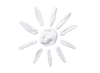Sunscreen cream in a sun shape isolated on transparent background. Sunscreen cream as a logo or design element.