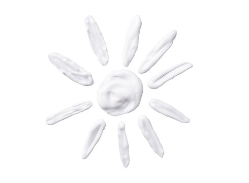 Sunscreen cream in a sun shape isolated on transparent background. Sunscreen cream as a logo or design element.