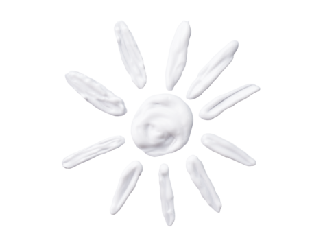 Sunscreen cream in a sun shape isolated on transparent background. Sunscreen cream as a logo or design element.
