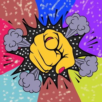 hand leaving the explosion pop art illustration