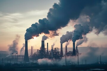 Smoke Stacks Emitting from Factory