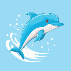 Obraz premium Cute dolphin cartoon waving. 2d illustration in doodle style. Logo. icon design. 