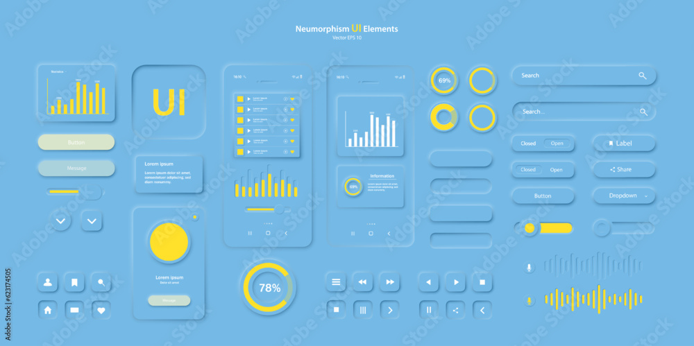 Poster a set of user interface elements for a mobile application in blue. a set for developing a modern web
