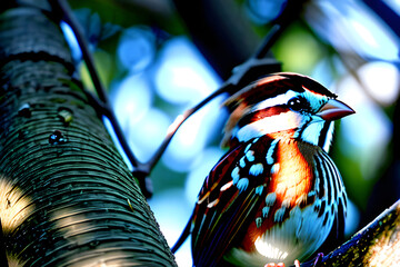 a cute sparrow sitting on a tree. Generative ai