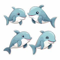 Cute dolphin cartoon waving. 2d illustration in doodle style. Logo. icon design. 
