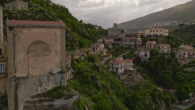 Aerial view of the village of Savoca in Messina Sicily Italy