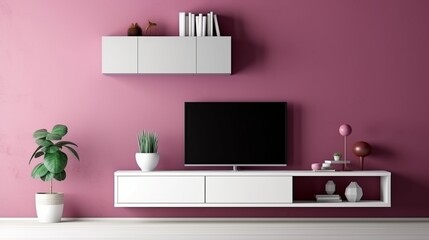 colour wall background with modern interior tc cabinet with decorative items house beautiful home interior design concept,ai generate