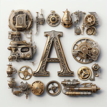 Mechanische Teile mit einzelnen Buchstaben, Ai generiert