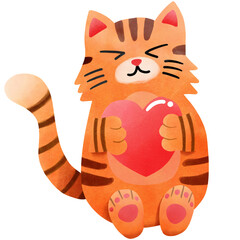 hand drawn cute ginger cat holding red heart illustration.png illustration