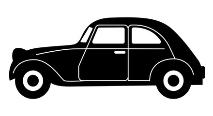 Automobile. Black vector flat icon. Car silhouette. Clipart isolated on white background.
