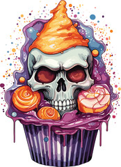 Vector illustration of halloween cupcakes on white background. Happy halloween, scary sweets.GenerativeAI.