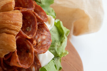 Close up Salami sandwich for quick lunch