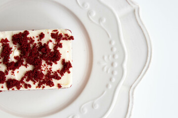 Red Velvet topped with crumbled strawberry cake