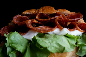 Close up Salami sandwich for quick lunch