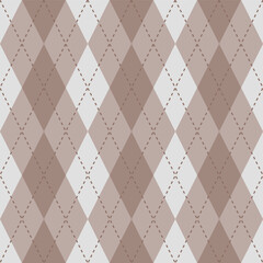 Argyle vector pattern. Argyle pattern. Brown argyle pattern. Seamless geometric pattern for clothing, wrapping paper, backdrop, background, gift card, sweater.