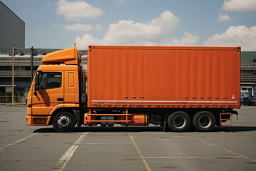 Orange cargo truck on the port