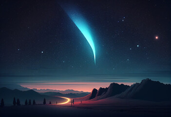 Comet in sky at night background asset game 2D futuristic generative ai