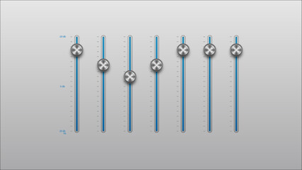 Sound mixer sliders. Interface elements for music programs and applications. Player and audio processing, modern technology and digital world. Equalizer Slider Button. Settings slider panel icon.
