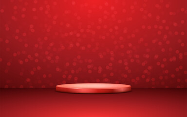 product podium display 3d red Empty Cylinder circle and bokeh in red color background