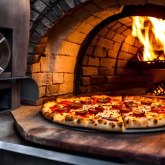 Foto op Plexiglas Pizza in a wood fired oven © micky22
