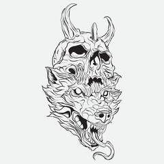 wolf skull vector illustration, hand drawn wolf skull