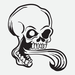skull art vector illustration, line art of skull of human, hand drawn skull