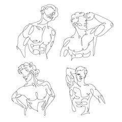 Fototapeta na wymiar Men line art vector. Continuous one line drawing of man portrait. Muscular man body, Hairstyle. Fashionable men's style. 