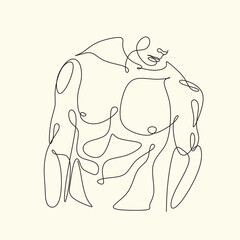 Men line art vector. Continuous one line drawing of man portrait. Muscular man body, Hairstyle. Fashionable men's style.	