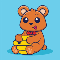 Cute bear with honey mascot logo vector illustration