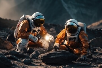 Astronauts Collecting Samples on Alien Planet generative AI