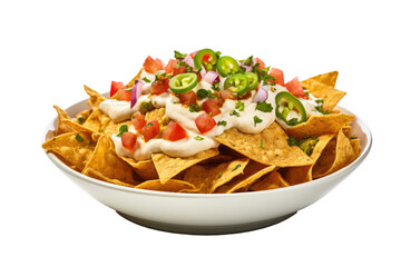 Bowl with nachos and cheese dip, isolated, white background, generative ai - obrazy, fototapety, plakaty