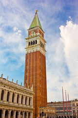 Fototapeta na wymiar view of bell tower in san marco place in venice in italy 