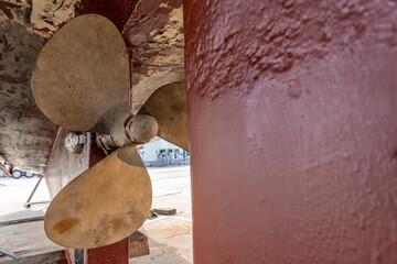 propeller of an onshore stored motorboat