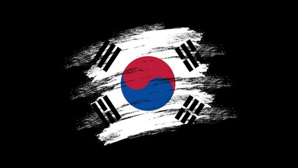 4K Paint Brush South Korea Flag with Alpha Channel. Waving Brushed South Korean Banner. Transparent Background Texture Fabric Pattern High Detail.