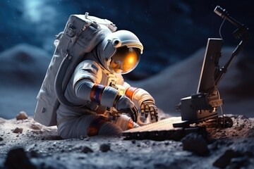 Astronaut Operating Rover on Alien Planet in Daylight generative AI