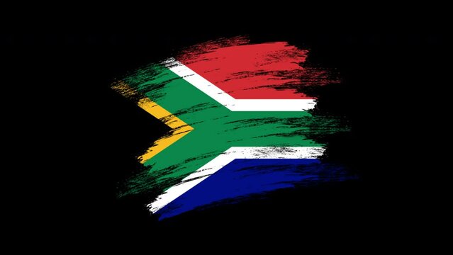 4K Paint Brush South Africa Flag with Alpha Channel. Waving Brushed South African Banner. Transparent Background Texture Fabric Pattern High Detail.