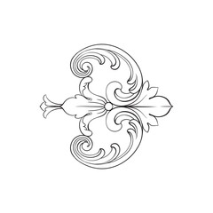 Border and Frame with baroque style. Ornament elements for your design. Black and white color. Floral engraving decoration for postcards or invitations for social media.