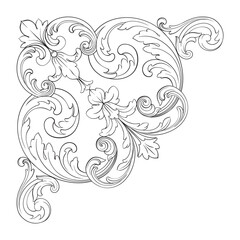 Border and Frame with baroque style. Ornament elements for your design. Black and white color. Floral engraving decoration for postcards or invitations for social media.