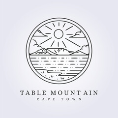 table mountain cape town logo vector illustration design simple line art emblem badge template background - obrazy, fototapety, plakaty