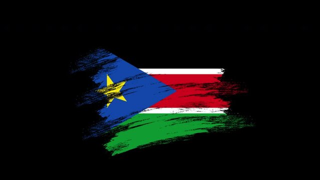 4K Paint Brush South Sudan Flag with Alpha Channel. Waving Brushed South Sudanese Banner. Transparent Background Texture Fabric Pattern High Detail.