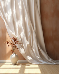 Airborne Elegance: Sheer Curtains Dance in Empty Room, Adding a Touch of Nature to Luxury Home Designs