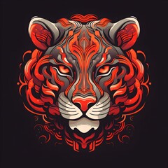Graphic abstract tiger face. Geometric abstract animal for poster, background, emblem, mascot. Concept of safari, jungle, zoo. Symbol of the Chinese horoscope. Generative AI