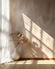 Airborne Elegance: Sheer Curtains Dance in Empty Room, Adding a Touch of Nature to Luxury Home Designs